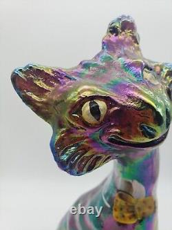 Fenton Iridescent Amethyst Purple Hand Painted 11 Alley Cat Bow Tie Signed