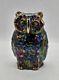 Fenton Iridescent Amythest Oil Slick Carnival Art Glass Figural Statue Owl 6½