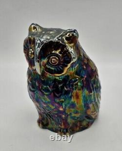 Fenton Iridescent Amythest Oil Slick Carnival Art Glass Figural Statue Owl 6½