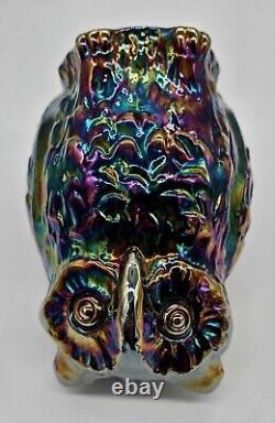 Fenton Iridescent Amythest Oil Slick Carnival Art Glass Figural Statue Owl 6½