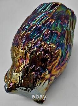 Fenton Iridescent Amythest Oil Slick Carnival Art Glass Figural Statue Owl 6½