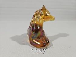 Fenton Iridescent Autumn Gold Glass Horse Foal Signed Hand Painted Carnival Art