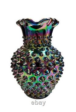 Fenton Iridescent Black Amethyst Hobnail Carnival Glass Pitcher Signed Rare Htf