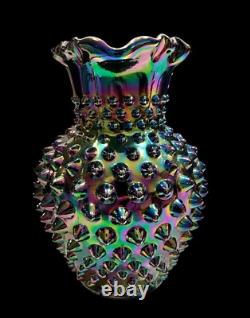 Fenton Iridescent Black Amethyst Hobnail Carnival Glass Pitcher Signed Rare Htf