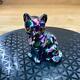 Fenton Iridescent Black Carnival Cat With Hand Painted Flowers Signed D Gessel