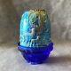 Fenton Iridescent Blue Nativity Fairy Lamp 2 Pieces Carnival Glass Christmas