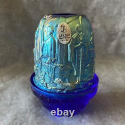 Fenton Iridescent Blue Nativity Fairy Lamp 2 Pieces Carnival Glass Christmas