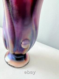 Fenton Iridescent Carnival Glass Footed Vase Plum Colors 9-1/2 Tall Signed
