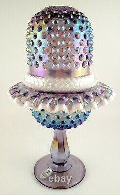 Fenton Iridescent Lavender Carnival Hobnail Snow Crest 3 Piece Glass Fairy Lamp