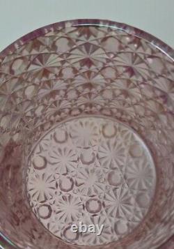Fenton Iridescent Pink Daisy and Button Dish with Lid- Carnival glass withsticker