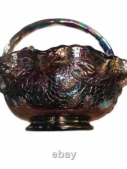 Fenton Iridescent Smooth Handle Basket Carnival Glass Vintage