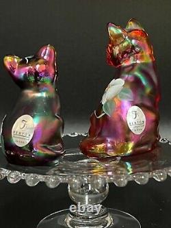 Fenton Iridiscent Red Carnival Glass Stylized Cats Set of 3 Signed Numbered