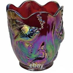 Fenton Koi Fish Atlantis Vase Plum Opalescent Carnival Glass 6.5 Vtg Art Glass