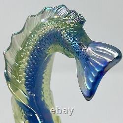 Fenton Leaping Fish Trout Iridescent Cobalt Blue Vaseline Carnival Art Glass