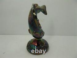 Fenton Leaping Fish Trout Opalescent Carnival Art Glass Signed STUNNING