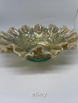 Fenton Levay Aqua Opalescent Carnival Glass Cherry Chain Ruffled Bowl 8/500 1981