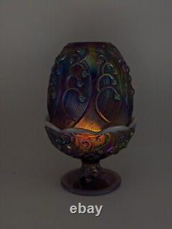 Fenton Lily of the Valley Plum Purple Opalescent Carnival Fairy Lamp Light