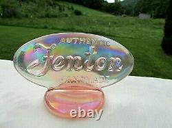 Fenton Logo Dealer Display Pink Carnival Iridescent Glass Oval Sign 5L x 2.75H