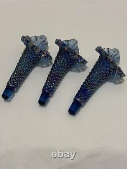 Fenton Mini Blue Carnival 3 Horn Hobnail Epergne