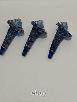 Fenton Mini Blue Carnival 3 Horn Hobnail Epergne