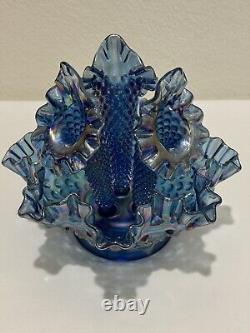 Fenton Mini Blue Carnival 3 Horn Hobnail Epergne