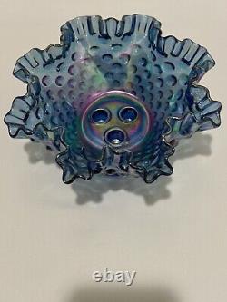 Fenton Mini Blue Carnival 3 Horn Hobnail Epergne