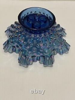 Fenton Mini Blue Carnival 3 Horn Hobnail Epergne