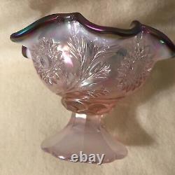 Fenton Mini Punch Bowl Set Iridescent Pink Plum Trim with 4 cups