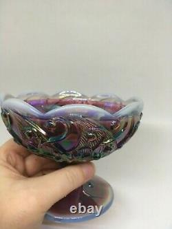 Fenton Opalescent Carnival Glass Fairy Lamp Lily of the Valley Plum Purple