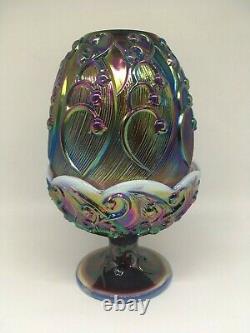 Fenton Opalescent Carnival Glass Fairy Lamp Lily of the Valley Plum Purple