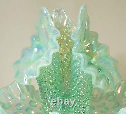 Fenton Opalescent Hobnail Epergne Teal Carnival 3 Horn Vase Centerpiece 7 1/2