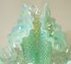 Fenton Opalescent Hobnail Epergne Teal Carnival 3 Horn Vase Centerpiece 7 1/2