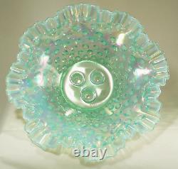 Fenton Opalescent Hobnail Epergne Teal Carnival 3 Horn Vase Centerpiece 7 1/2