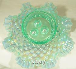 Fenton Opalescent Hobnail Epergne Teal Carnival 3 Horn Vase Centerpiece 7 1/2