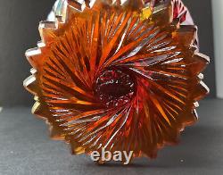 Fenton Orange Glass Carnival Pinwheel Iridescent Sawtooth Edge Candy Bowl Art
