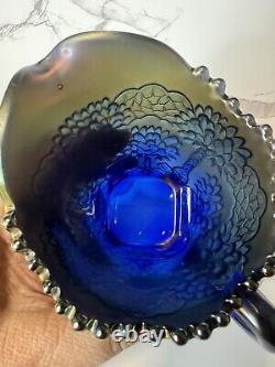 Fenton Orange Tree Scarce Blue Carnival Glass iridescent Ornate Footed Creamer