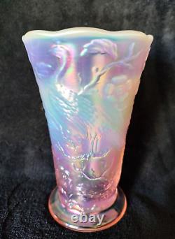 Fenton PINK CHAMPAGNE CARNIVAL IRIDESCENT OPALESCENT PEACOCK VASE