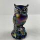 Fenton Perched Owl Carnival Cobalt Blue Iridescent Glass 5.5