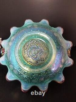 Fenton Persian Medallion basket Celest blue Iridescent W pink opal rim RARE