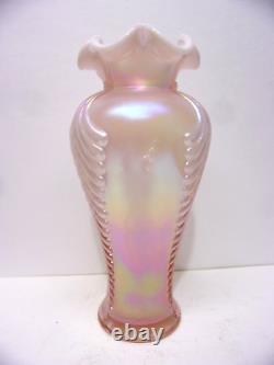 Fenton Pink Champagne Carnival Glass Opalescent Feather pattern 11 Vase