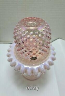 Fenton Pink Glass Hobnail Snow Crest 3 Pc Footed opalescent Fairy Lamp carnival