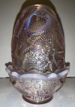 Fenton Pink Iridescent Carnival Glass Strawberry Pattern Fairy Lamp 5 Vintage