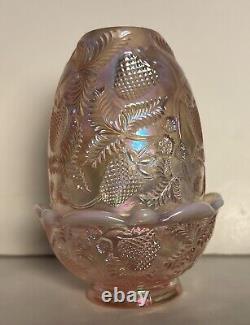 Fenton Pink Iridescent Carnival Glass Strawberry Pattern Fairy Lamp 5 Vintage