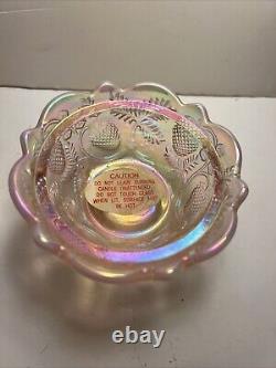 Fenton Pink Iridescent Carnival Glass Strawberry Pattern Fairy Lamp 5 Vintage