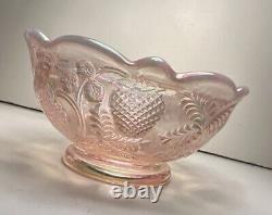 Fenton Pink Iridescent Carnival Glass Strawberry Pattern Fairy Lamp 5 Vintage