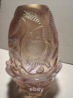 Fenton Pink Iridescent Carnival Glass Strawberry Pattern Fairy Lamp 5 Vintage