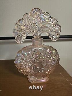 Fenton Pink Iridescent Carnival glass ornate floral perfume bottle