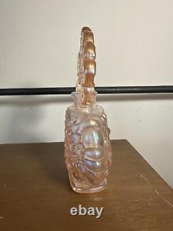 Fenton Pink Iridescent Carnival glass ornate floral perfume bottle