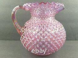 Fenton Pink Iridescent Glass Pitcher 7 3/4 Vintage Hobnail Carnival Depression