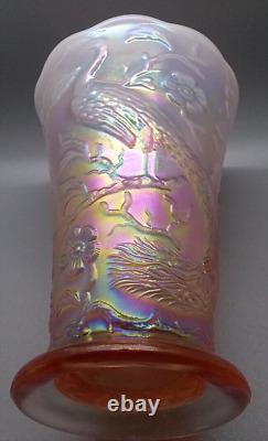 Fenton Pink Opalescent Carnival 7-1/2 inch Flared Peacock Garden Vase